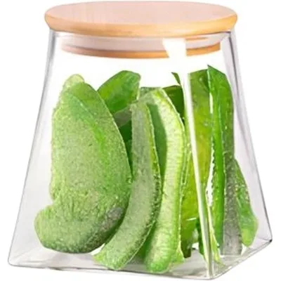 Ємність для сипучих продуктів Ardesto Midori 700мл, скло, бамбук, конусна, прозорий (AR1374BBC)