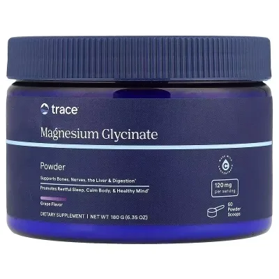 Вітамінно-мінеральний комплекс Trace Магній гліцинат, смак винограду, Magnesium Glycinate Powder, 180 гр (TMR00888)