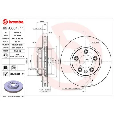 Гальмівний диск Brembo 09.C881.11