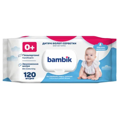 Дитячі вологі серветки Bambik з вівсяним молочком 120 шт. (43406100)