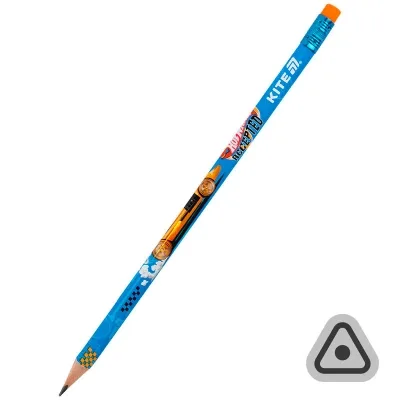 Олівець графітний Kite Hot Wheels тригранний, з гумкою, НВ (HW25-046)