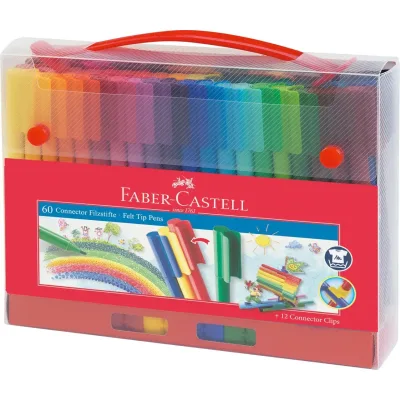Фломастери Faber-Castell в пластиковій валізці Connector, 60 кольорів (25594)