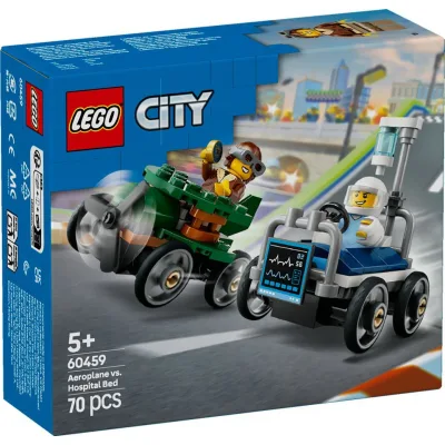Конструктор LEGO City Літак проти лікарняного ліжка - Набір для перегонів (60459)