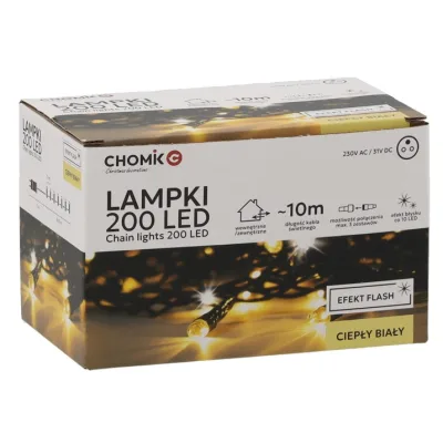 Гірлянда Chomik 200 LED 10м, теплий білий, IP44, від мережі (5900779879478)