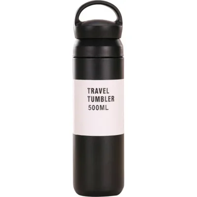 Термос Merlion Travel Tumbler 500 мл, подвійна кришка з ручкою, чорний (SUS304-500Black)