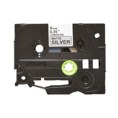 Стрічка для принтера етикеток UKRMARK B-TM9321P, 9мм х 8м, black on matte silver, совместимая с TZeM921, ламинированная (900501)
