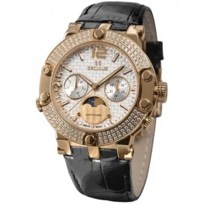 Наручний годинник Seculus 1690.5.706 white, pvd-r with stones, black leather