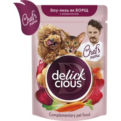 Вологий корм для кішок Delickcious борщ з яловичиною 85 г (4820269147027)
