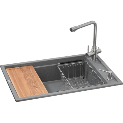 Мийка кухонна GRANADO Optimal Artes grafito (+ змішувач Badalona LUX inox + дозатор Redondo inox + коши (ksg1209)