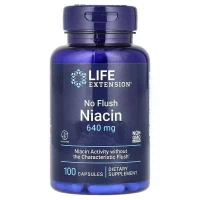 Вітамінно-мінеральний комплекс Life Extension Ніацин, Вітамін В3, 640 мг, No Flush Niacin, 100 капсул (LEX-37310)