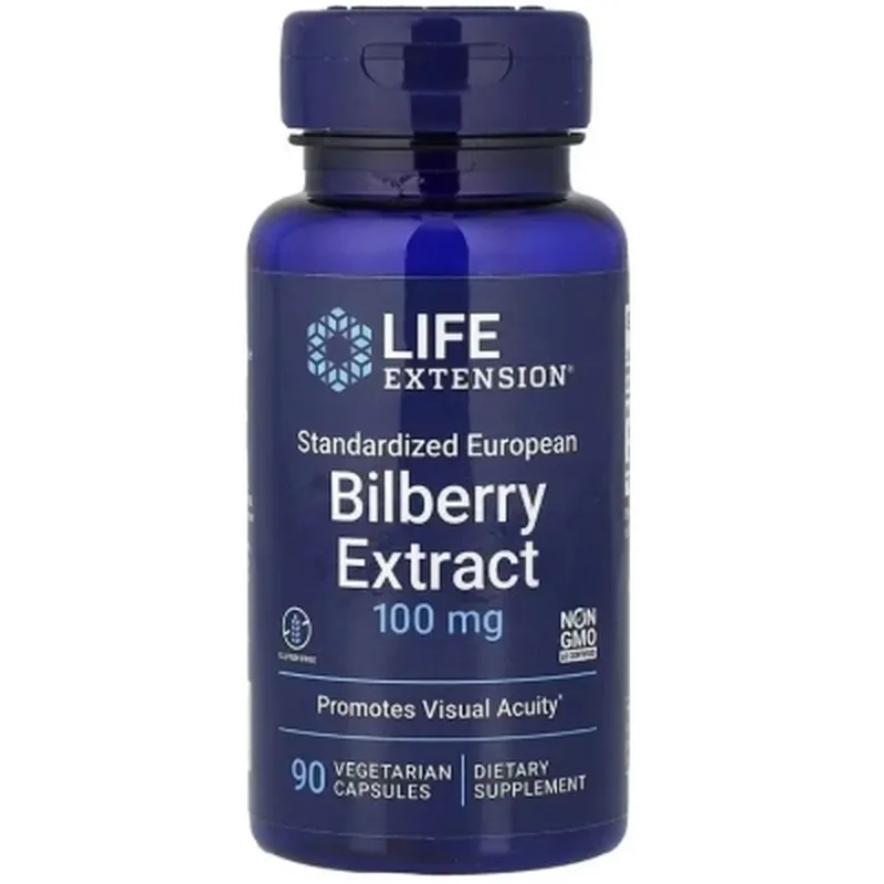 Вітамінно-мінеральний комплекс Life Extension Чорниця екстракт, 100 мг, Bilberry Extract, 90 вегетаріанських кап (LEX-18739)