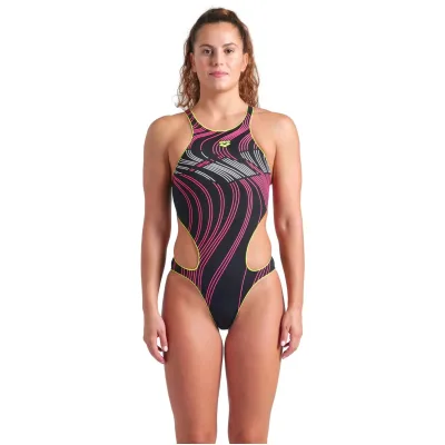 Купальник Arena One Stream Swimsuit 008953-560 чорний, рожевий 40 (3468337505563)