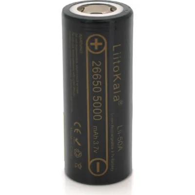 Акумулятор 26650 5000mAh (5100-5500mAh) 25A, 3.7V (2.5-4.2V), Black, 2шт в уп., ціна за 1шт Liitokala (Lii-50A / 23383) (упаковка 2 шт)