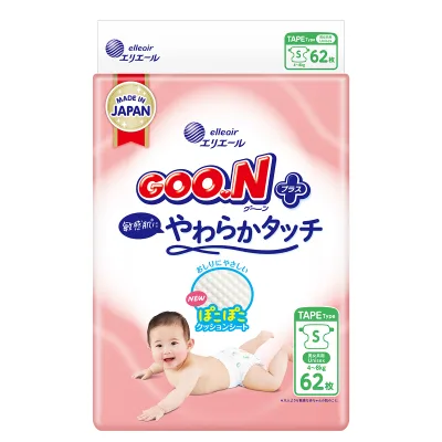 Підгузки GOO.N Plus 4-8 кг Розмір S, на ліпучках 62 шт (21001496)