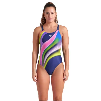 Купальник Arena Water Fluids Swimsuit Swim Pro 008837-570 Темно-синій/Рожевий/Салатовий 34 (3468337533269)