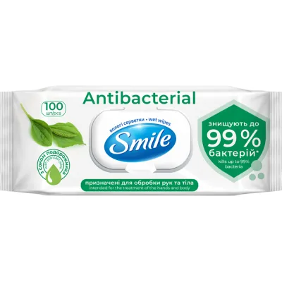 Вологі серветки Smile Antibacterial з соком подорожника 100 шт. (4823071636741/4823071656466)