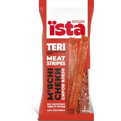 Мʼясні снеки ЇSTA Meat Stripes ТЕРІ сирокопчені 60 г (is.07369)