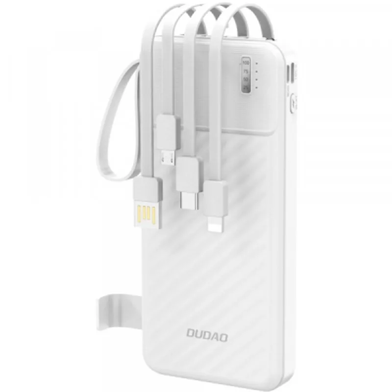 Батарея універсальна Dudao 10000mAh K11 10W, USB-A, USB-C, microUSB, with USB-A/USB-C/Lightning/MicroUSB cables White (6977196681860)