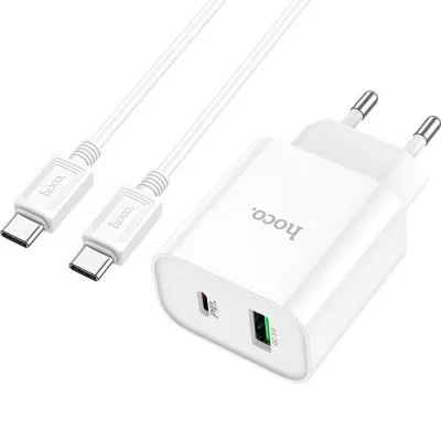 Зарядний пристрій HOCO C80A Plus Rapido PD20W+QC3.0 charger set(C to C) White (6931474779908)