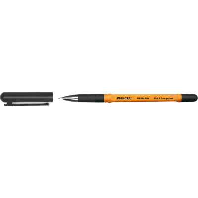 Ручка кулькова Stanger Fine point 0,7 мм, з грипом, чорна, 10 шт (M 0.7-18000300055)