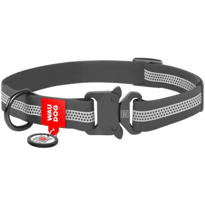 Нашийник для тварин WAUDOG Waterproof металева пряжка-фастекс M Ш 20 мм Д 28-40 см сірий (261111)