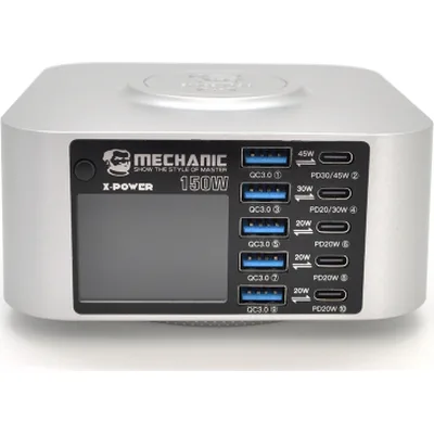 Зарядний пристрій MECHANIC 5xUSB-C PD + 5xUSB QC3.0 + Wireless Charging 15W LED indication 200W black (X-Power Plus-200W)