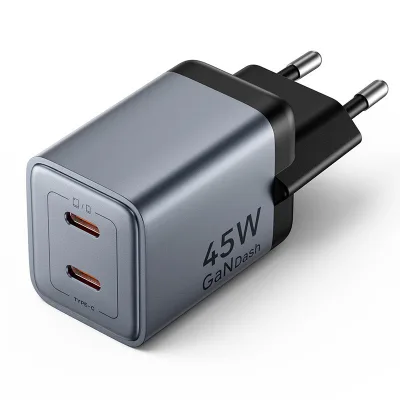 Зарядний пристрій Vention 2xUSB-C PD45W GaN gray (FCDH0-EU)