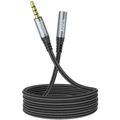 Кабель мультимедійний 3.5mm M to 3.5mm F 1.0m Gray HOCO (6931474762153)