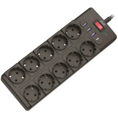 Мережевий фільтр живлення 2E 2E-SP10M3USBBK 3m (2E-SP10M3USBBK)