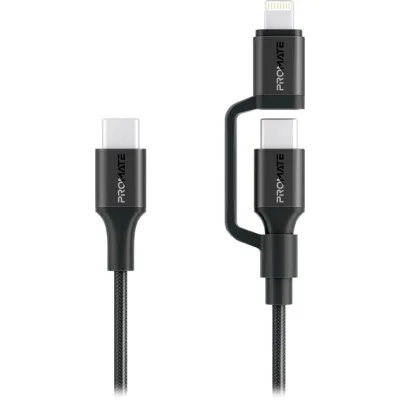 Дата кабель USB-C to USB-C + Lightning black Promate (powerlink-cci.black)
