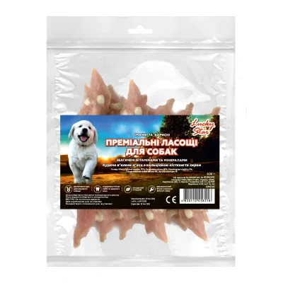 Ласощі для собак Lucky Star Куряче в'ялене м'ясо з кальцієвою кісткою та сиром 500 г (4820112458218)