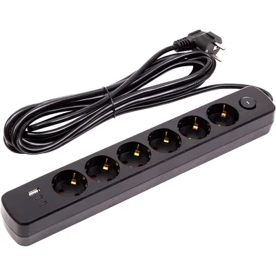 Мережевий фільтр живлення PowerPlant 5м, 6 розеток, USB (YS-N6086/5c) (EX610679)