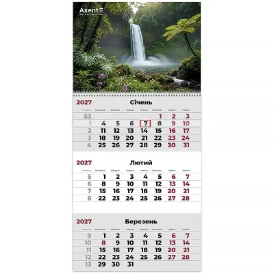 Календар Axent настінний квартальний 2027 р.,1 пр. Watefalls 2 (8801-27-11-A)