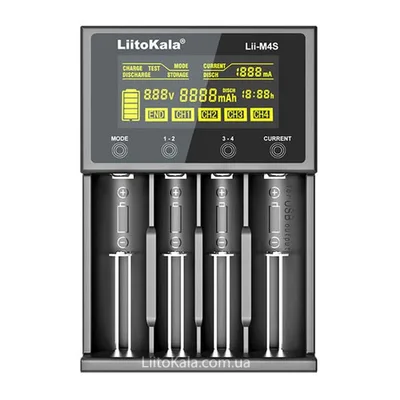 Зарядний пристрій для акумуляторів Liitokala 4 Slots, Type-C, LED disp, Li-ion 3.7V/1.2V, AA/AAA, 18650/26650/16340/14500/10440/18500 (Lii-M4S)