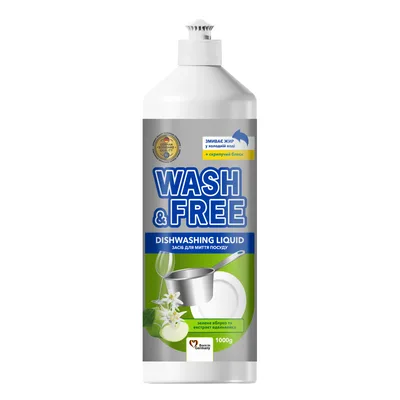 Засіб для ручного миття посуду Wash&Free Зелене яблуко та екстракт едельвейса 1000 г (4823128001379)