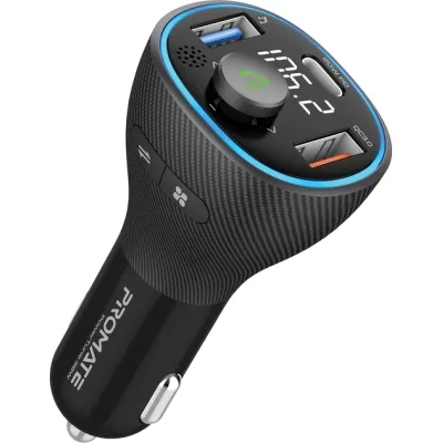 FM модулятор Promate PowerTune 38w USB-A OTG/USB-A QC3.0/USB-C PD Black (powertune-38w.black)