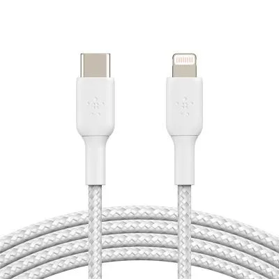 Дата кабель USB 2.0 AM to Lightning 1.0m braided white Belkin (CAA004BT1MWH)