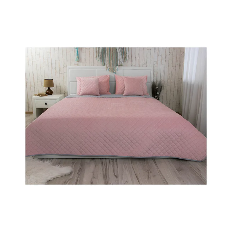 Покривало Руно Pink and Grey ромб велюр 180х220 (340.55_Pink and Grey ромб)