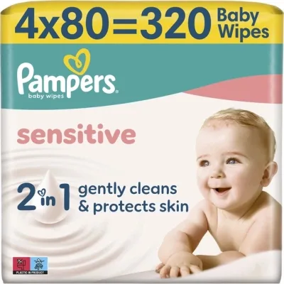 Дитячі вологі серветки Pampers Sensitive 80 шт х 4 пачки (320 шт) (8001841062754)