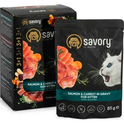 Вологий корм для кішок Savory for Kitten Salmon and Carrot in Gravy 3+1х85 г (2700000032831)