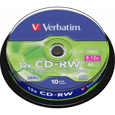 Диск CD Verbatim CD-RW 700Mb 12x Cake box 10шт (43480)