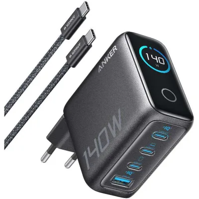 Зарядний пристрій Anker Laptop GaN 140W 3xUSB-C PD3.1 + USB-A + display + cable Black (B2697GZ1)