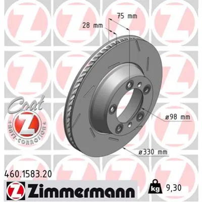 Гальмівний диск ZIMMERMANN 460.1583.20 (упаковка 2 шт)